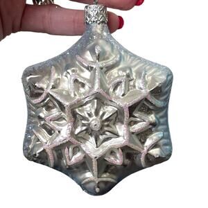 Inge Glas Silver Snowflake Ornament Christmas West Germany Glass Collectible
